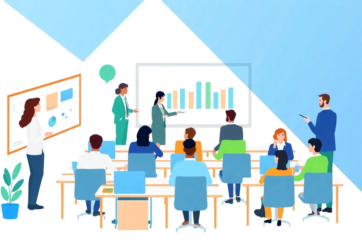 Diverse educators in a modern classroom