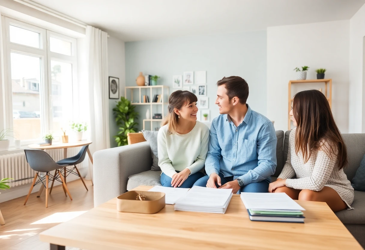 Couple discutant de la location d'appartement