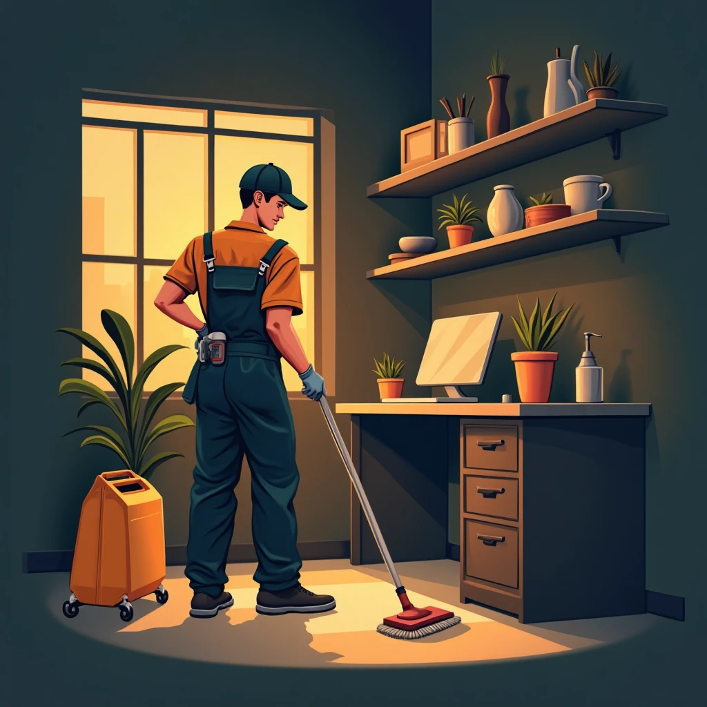 Trabajador de limpieza en entorno corporativo