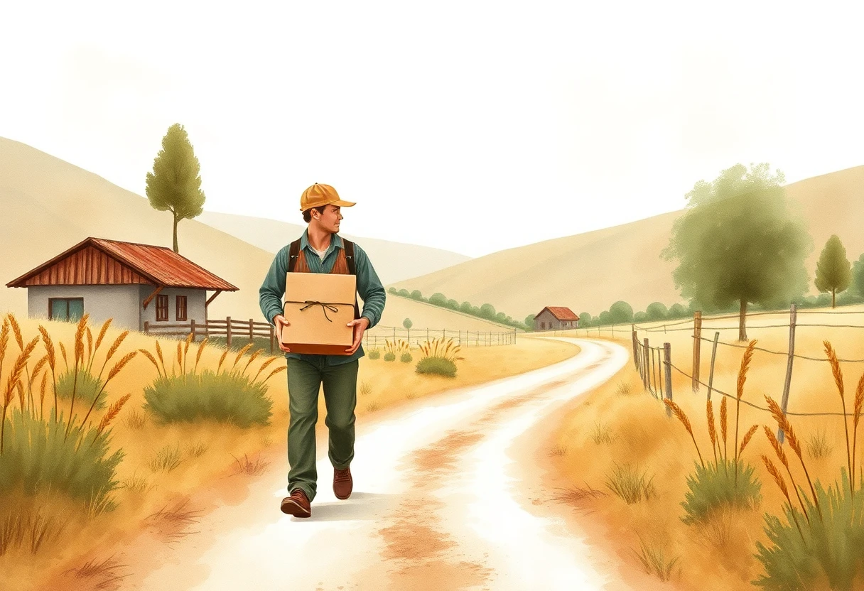 Paketzusteller auf dem Landweg