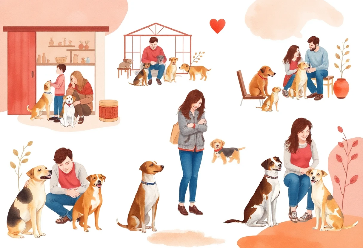 Familia en un refugio de adopción de perros