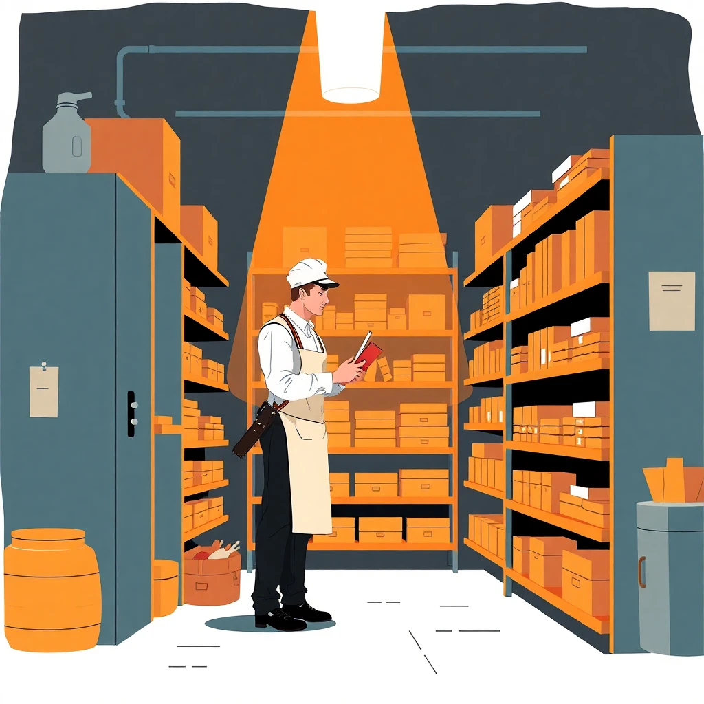 Supervisor de cocina revisando inventario