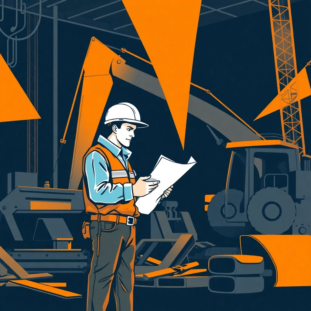 Trabajador de construcción revisando planos