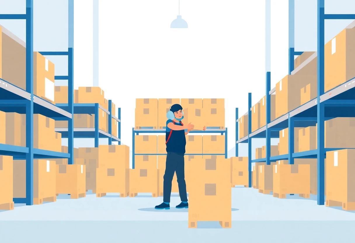 Trabajador de almacén organizando cajas