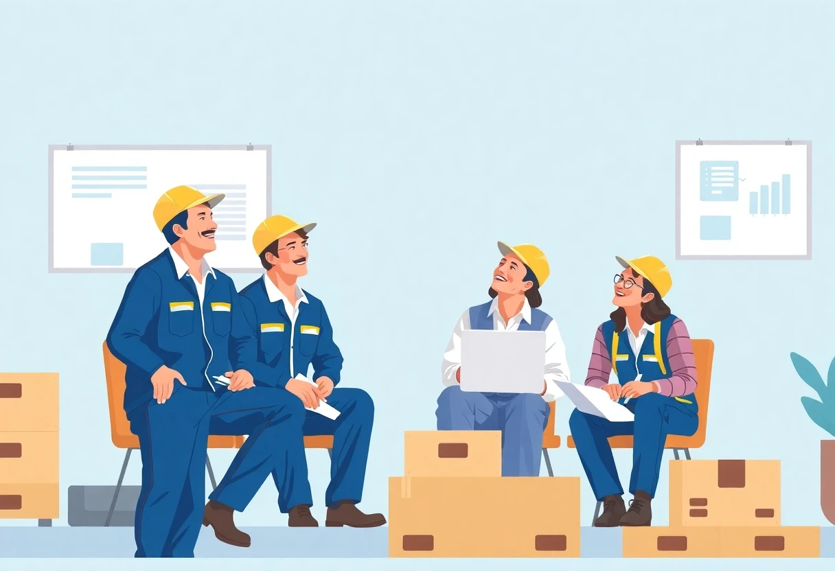 Trabajadores de almacén en un descanso