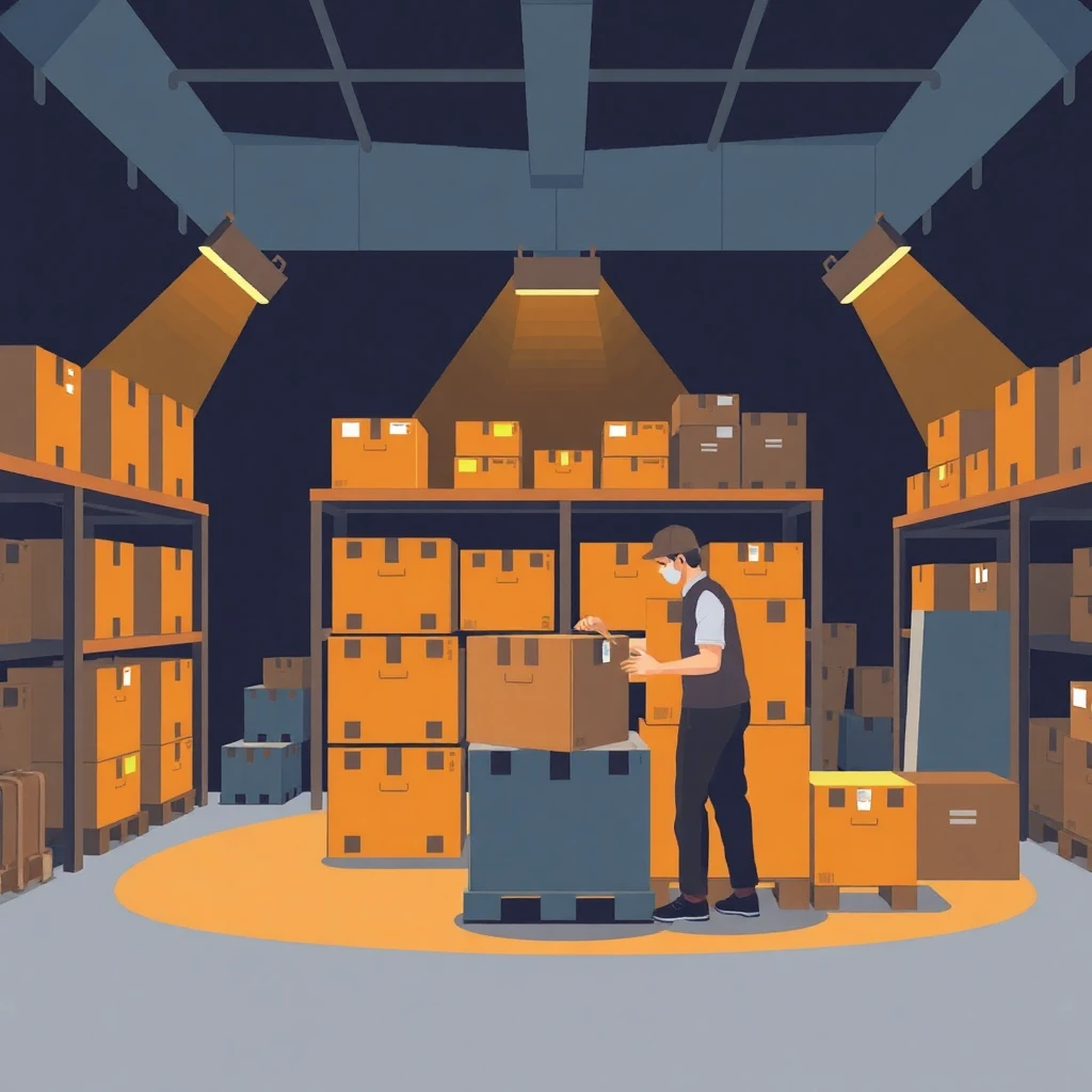 Trabajador de almacén organizando cajas