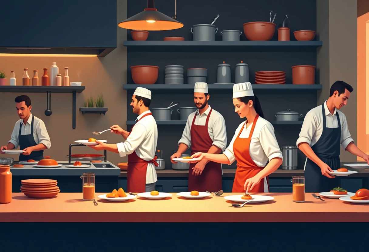 Equipo de cocina en acción
