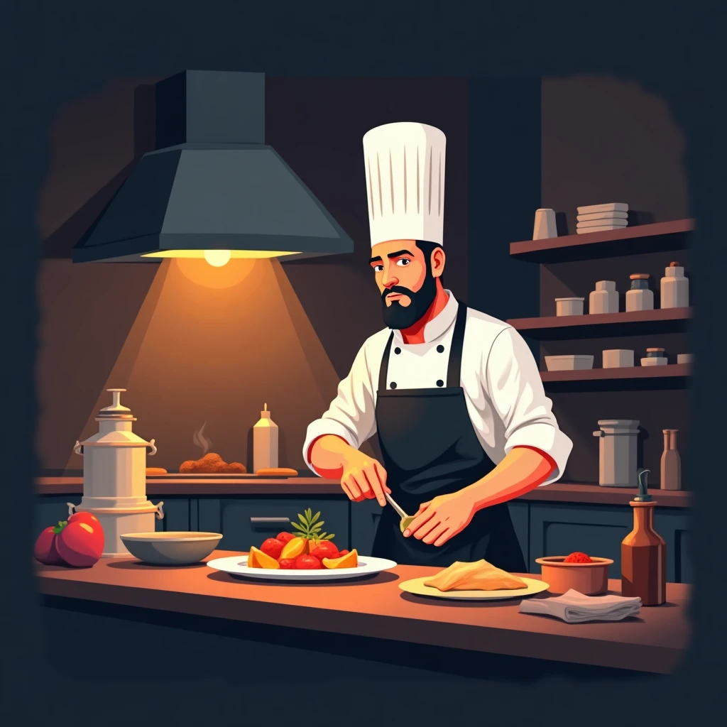 Chef trabajando en cocina
