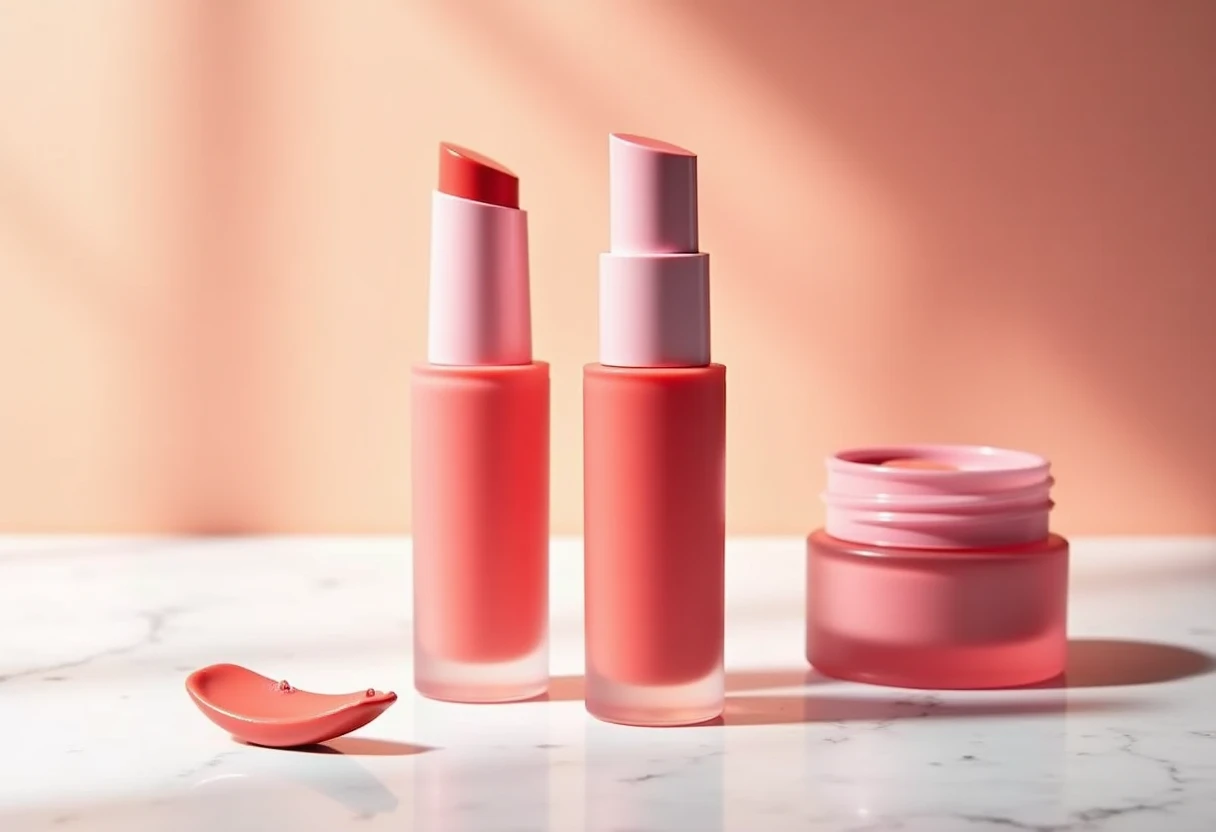 Lip and cheek tint on marble
