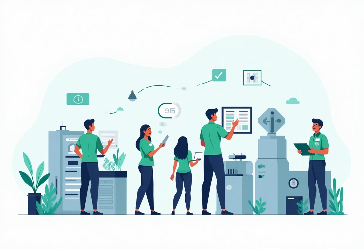 Diverse professionals in a modern factory