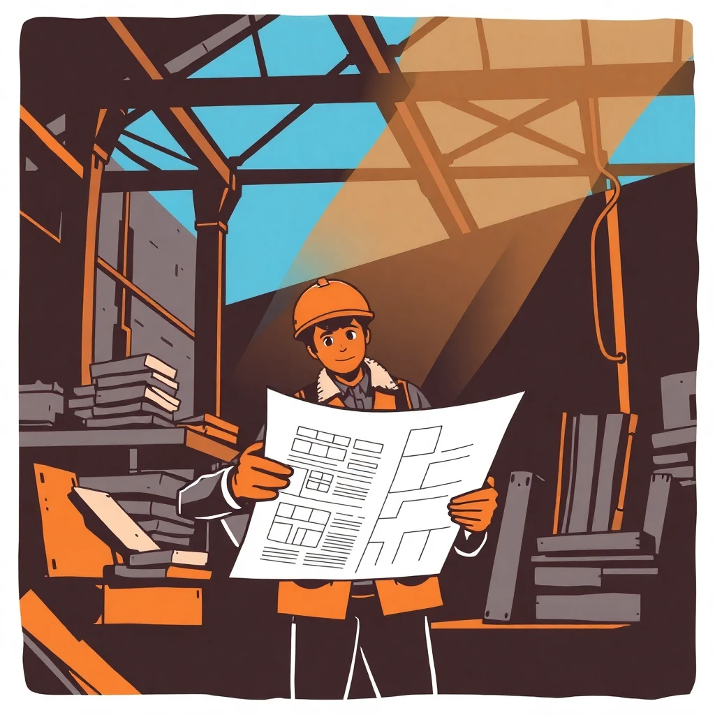 Ingeniero en construcción revisando planos