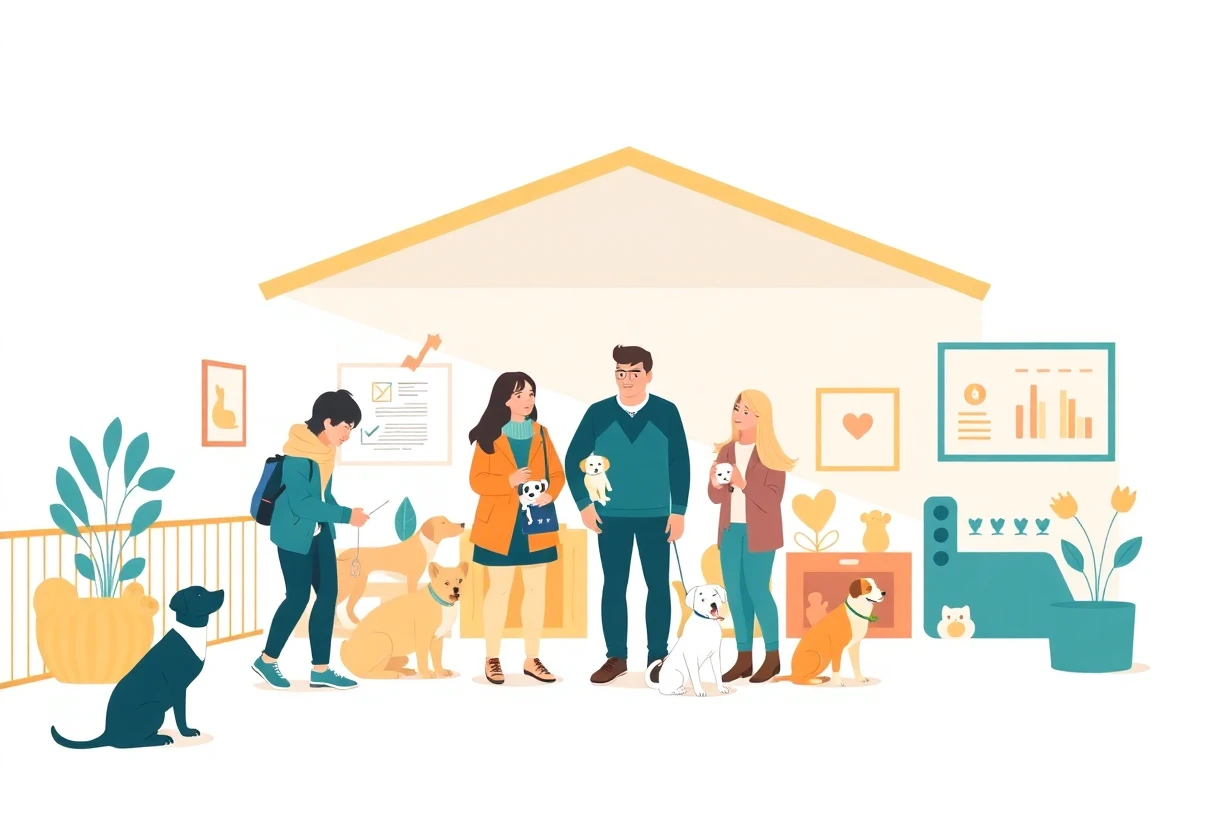 Família em abrigo de adoção de cães