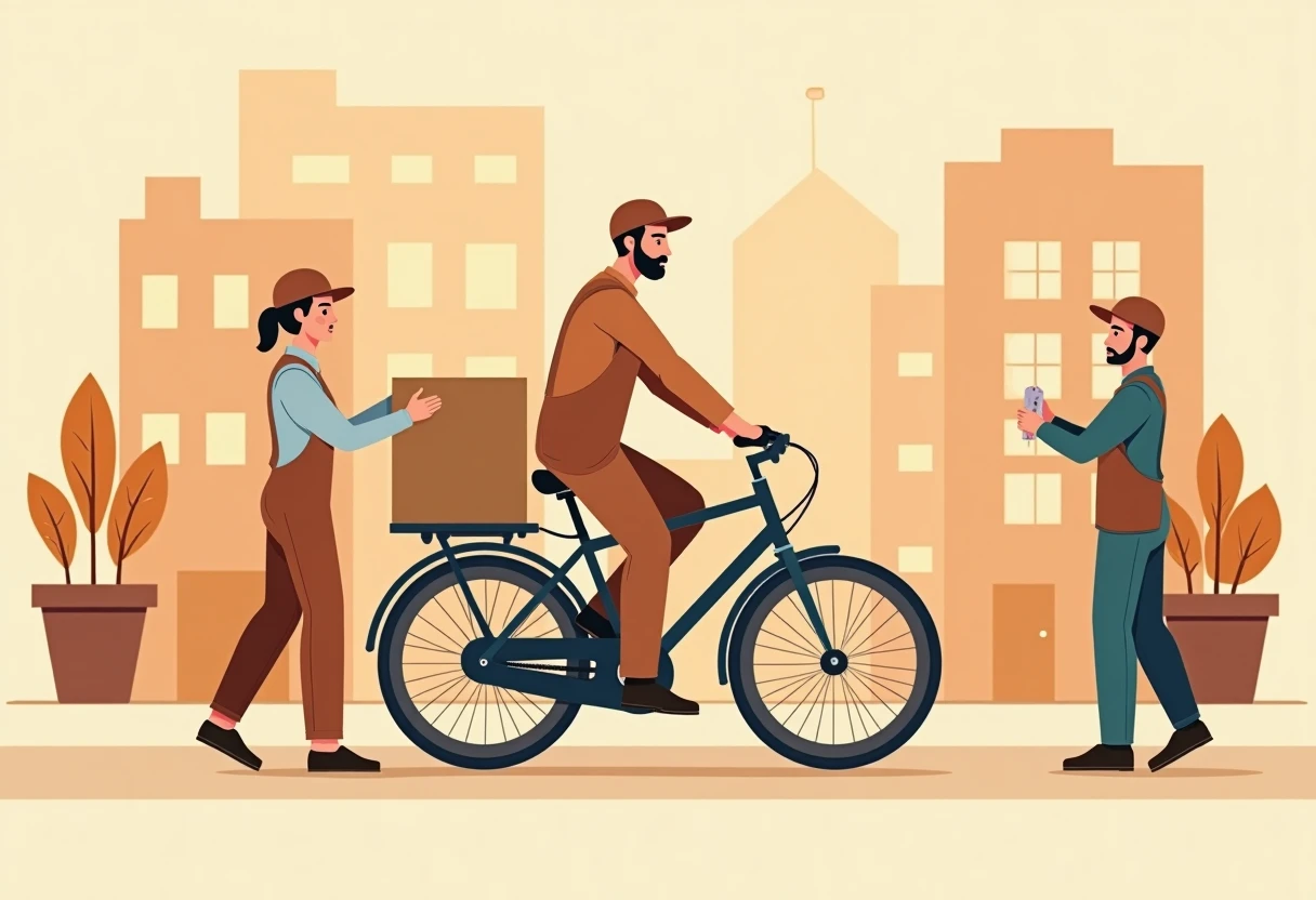 Un corriere in bicicletta consegna un pacco