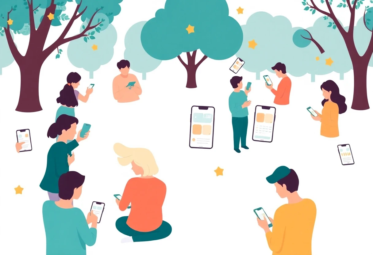 Personas usando apps de salud en un parque
