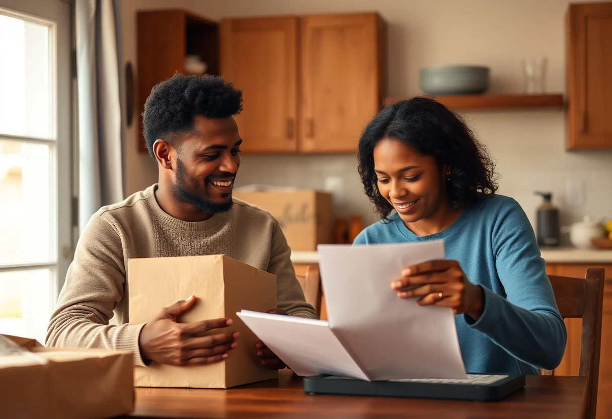 Familia revisando documentos de beneficios