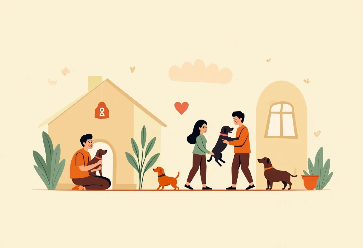 Família adotando um cachorro em um abrigo