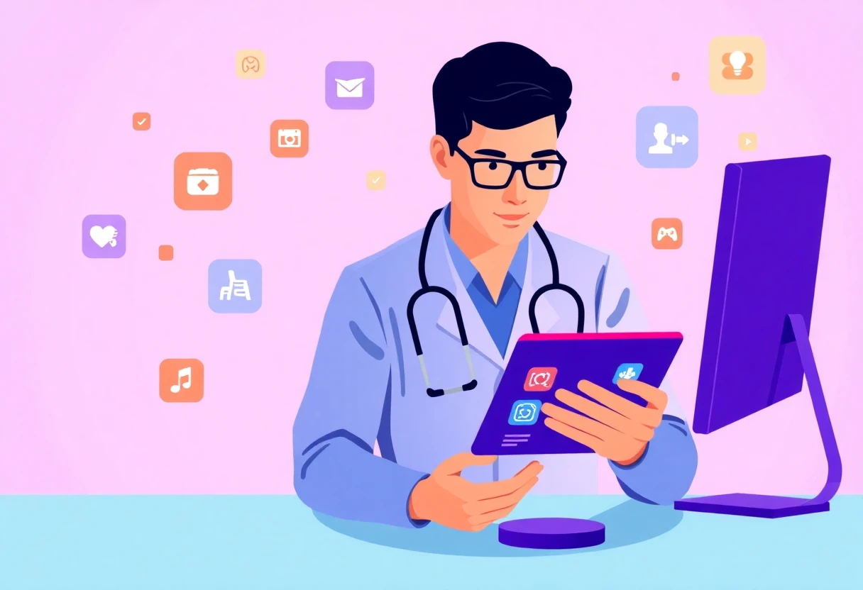 Profesional de salud usando apps