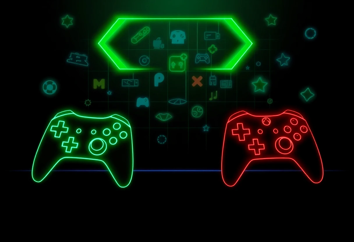 Abstract gaming grid with neon accents