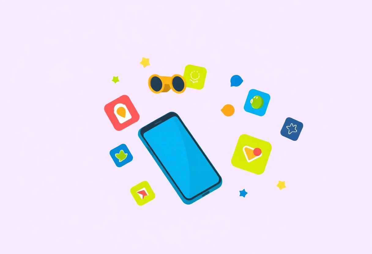 Icônes d'applications flottant dans un espace abstrait