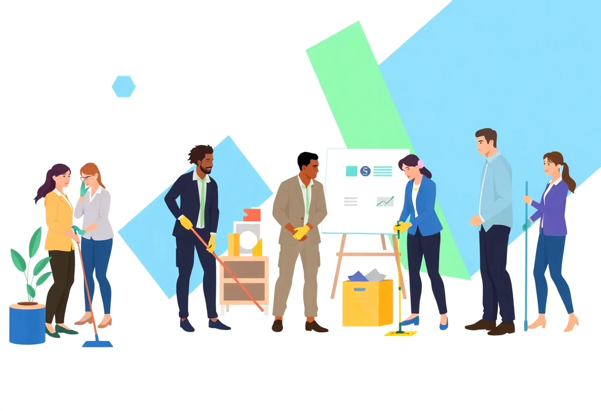 Diverse professionals in cleaning roles
