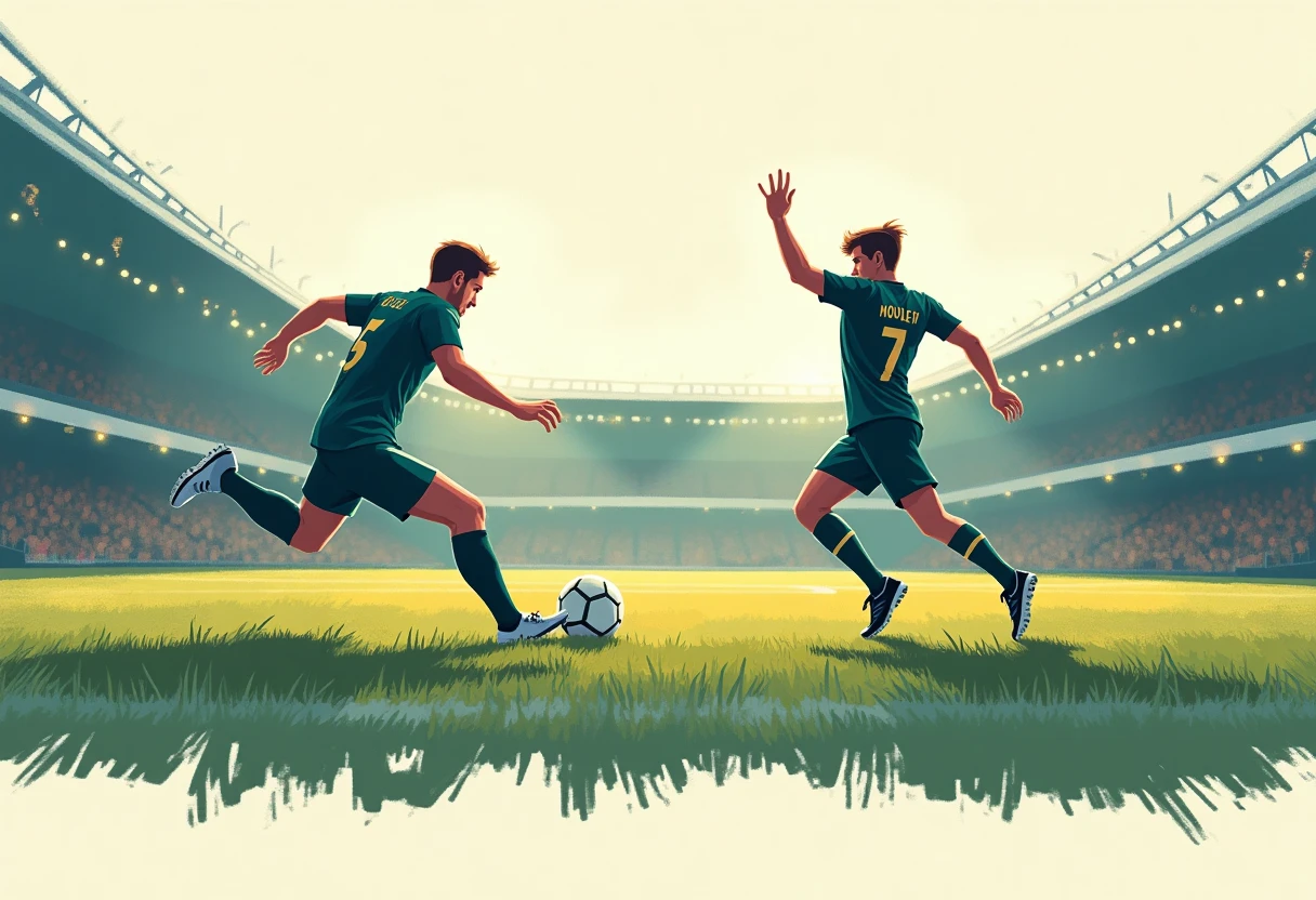 Ilustracja emocjonującego meczu piłkarskiego