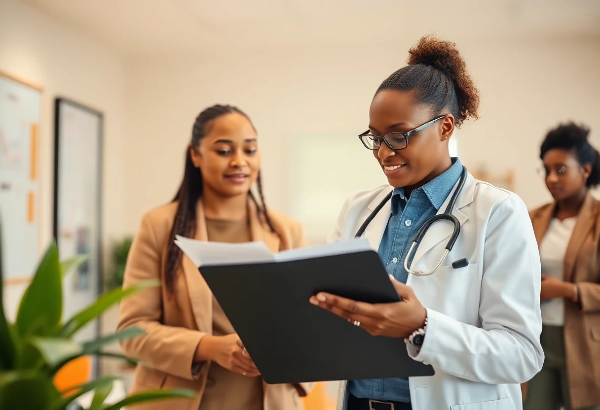 Healthcare worker checking patient records