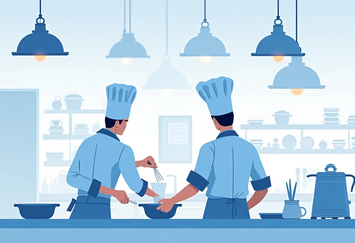 Dynamic restaurant kitchen scene