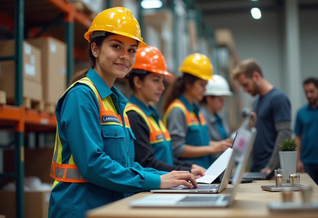 Warehouse team collaborating