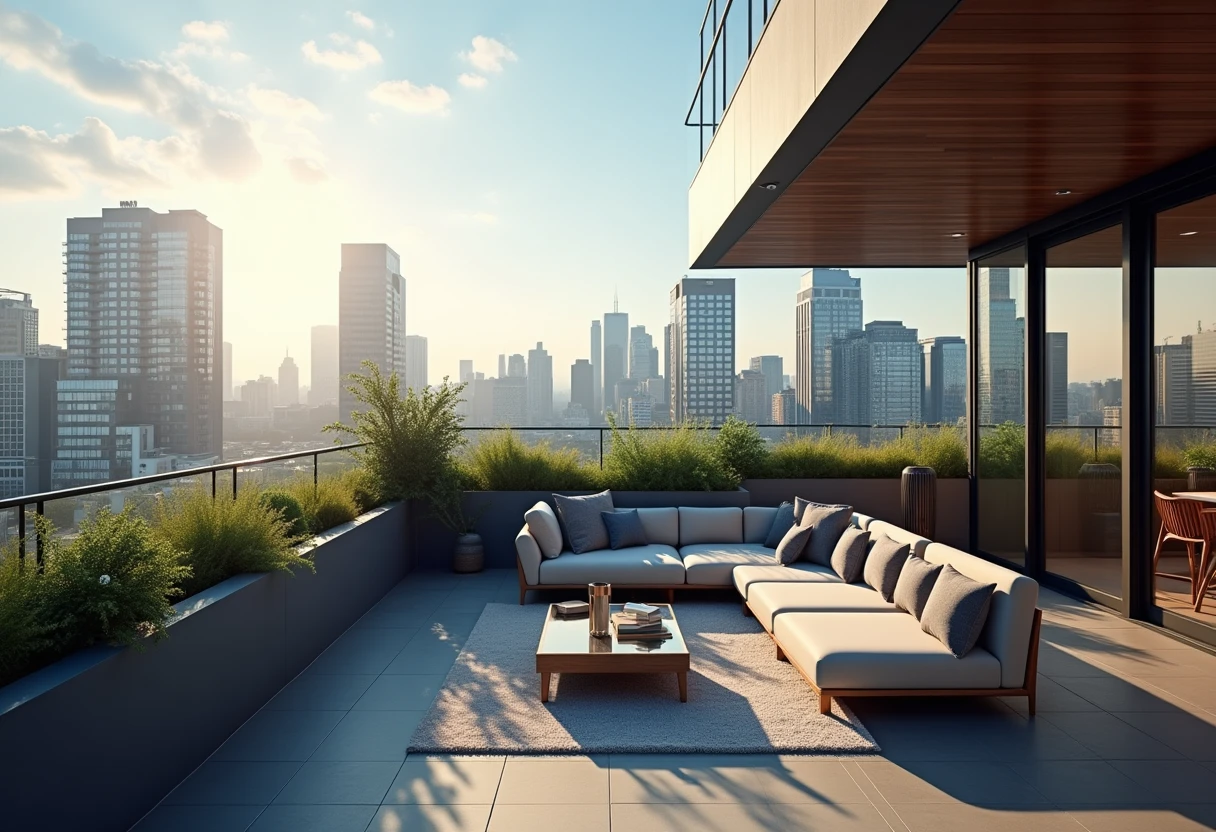 Rooftop terrace with city view