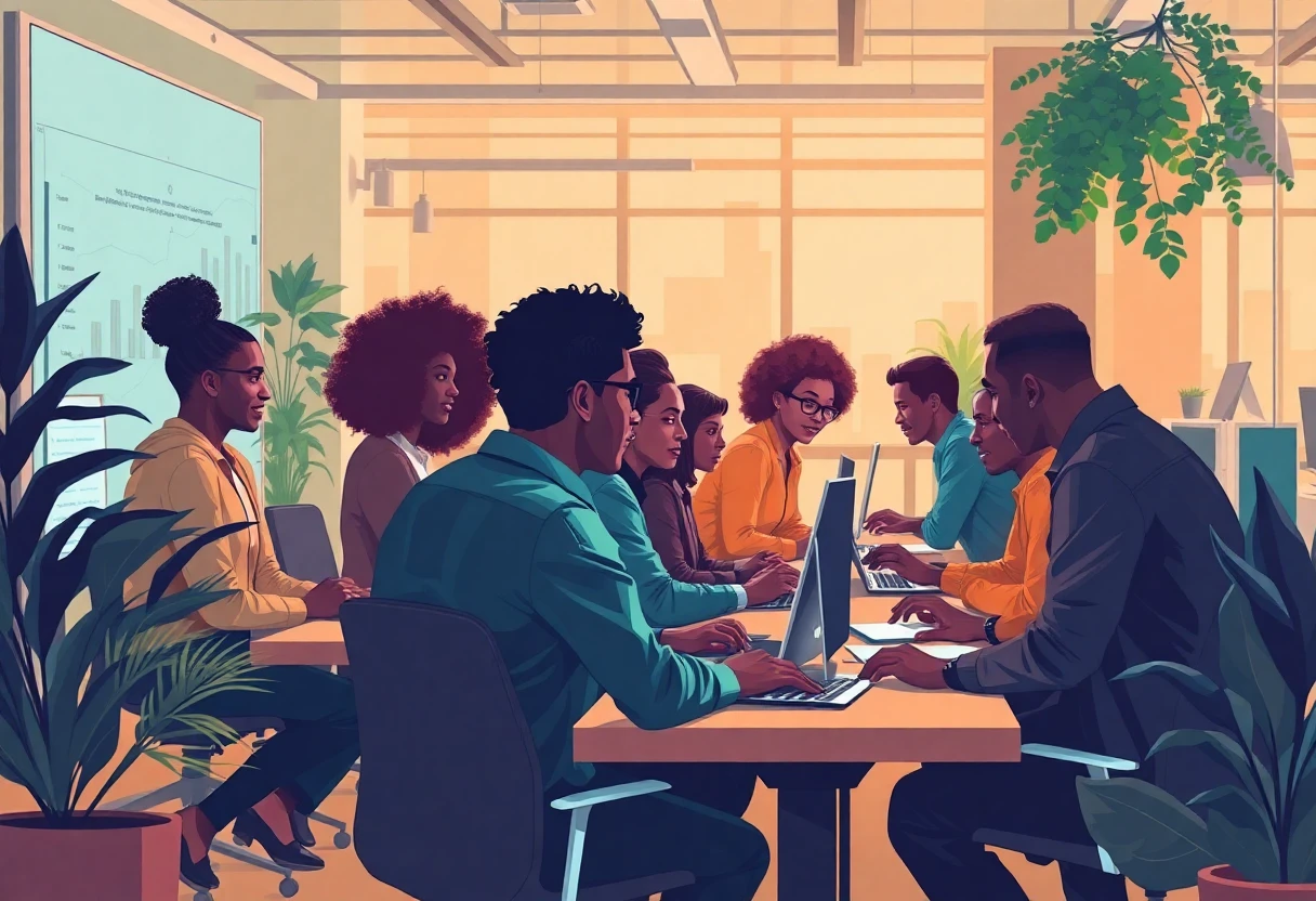 Software development team in a modern office setting