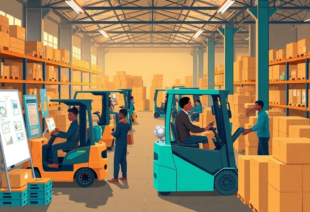 Warehouse workers in action