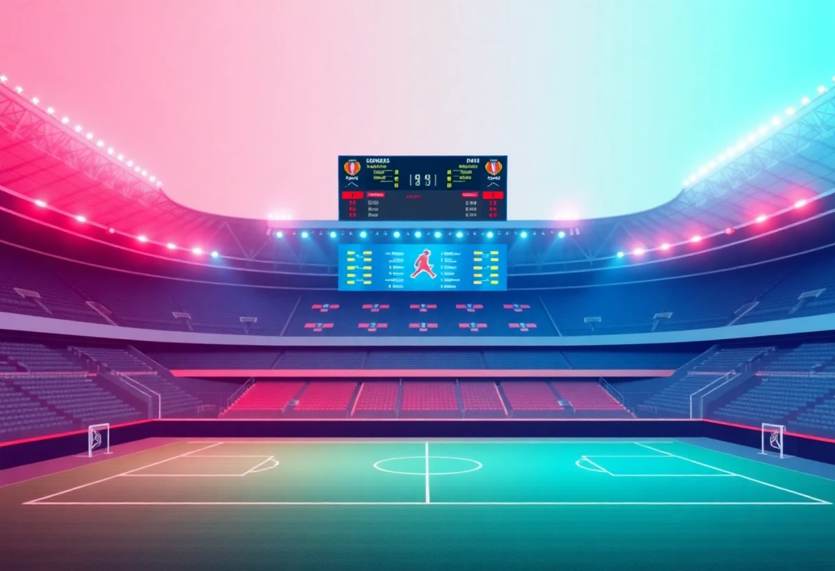Basketball court with scoreboard