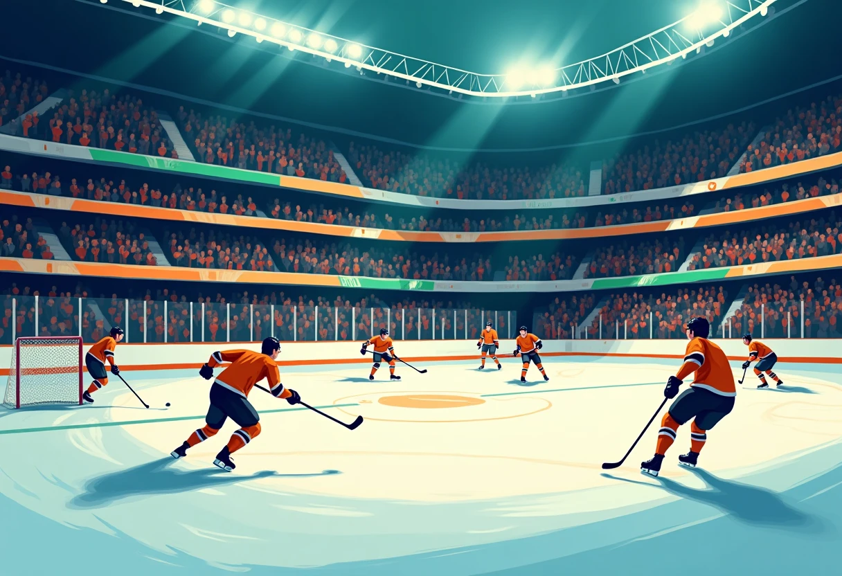 NHL arena with fans and team banners