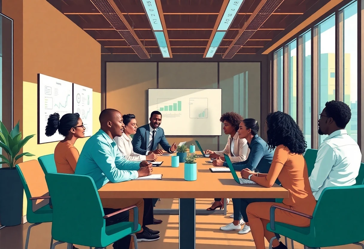 Team strategy meeting in a modern office