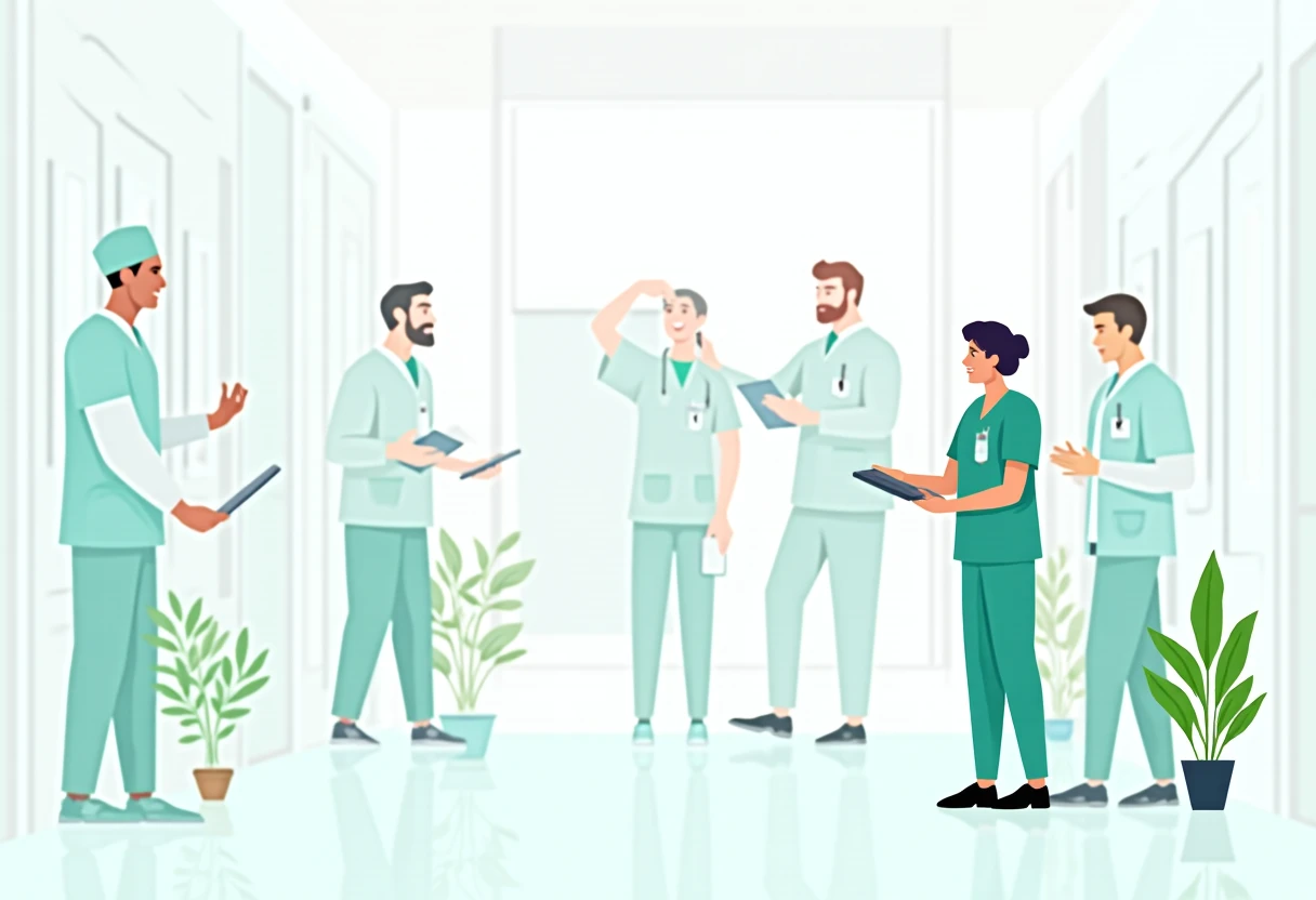 Equipo de trabajadores de la salud en un hospital