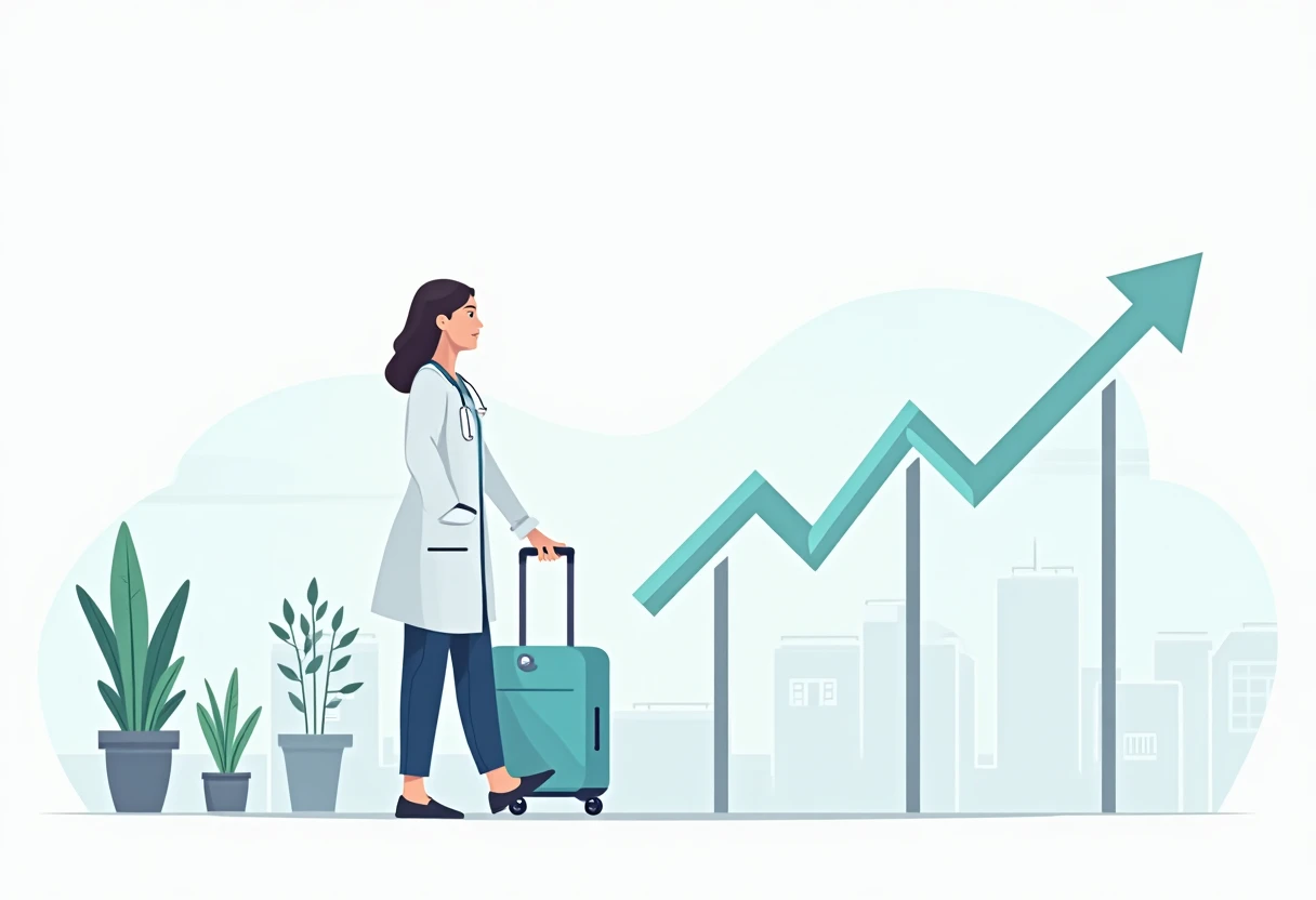 Enfermera de viaje preparándose para volar