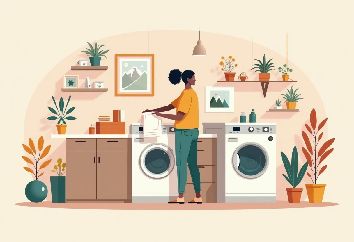 Folding linens in a hotel laundry room