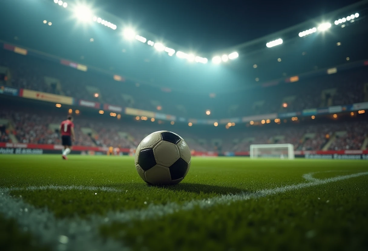Bola de futebol no campo iluminado
