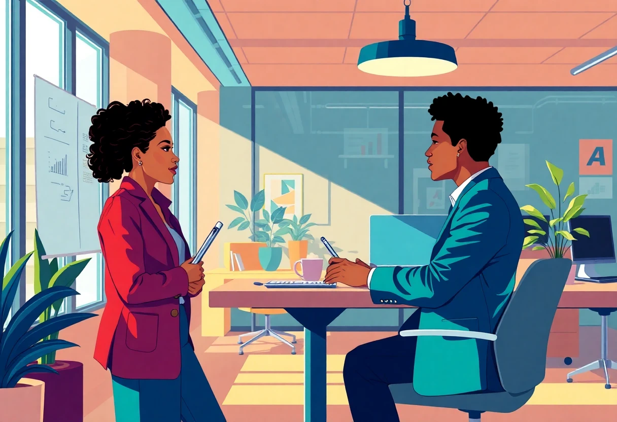 Discussion professionnelle dans un environnement moderne