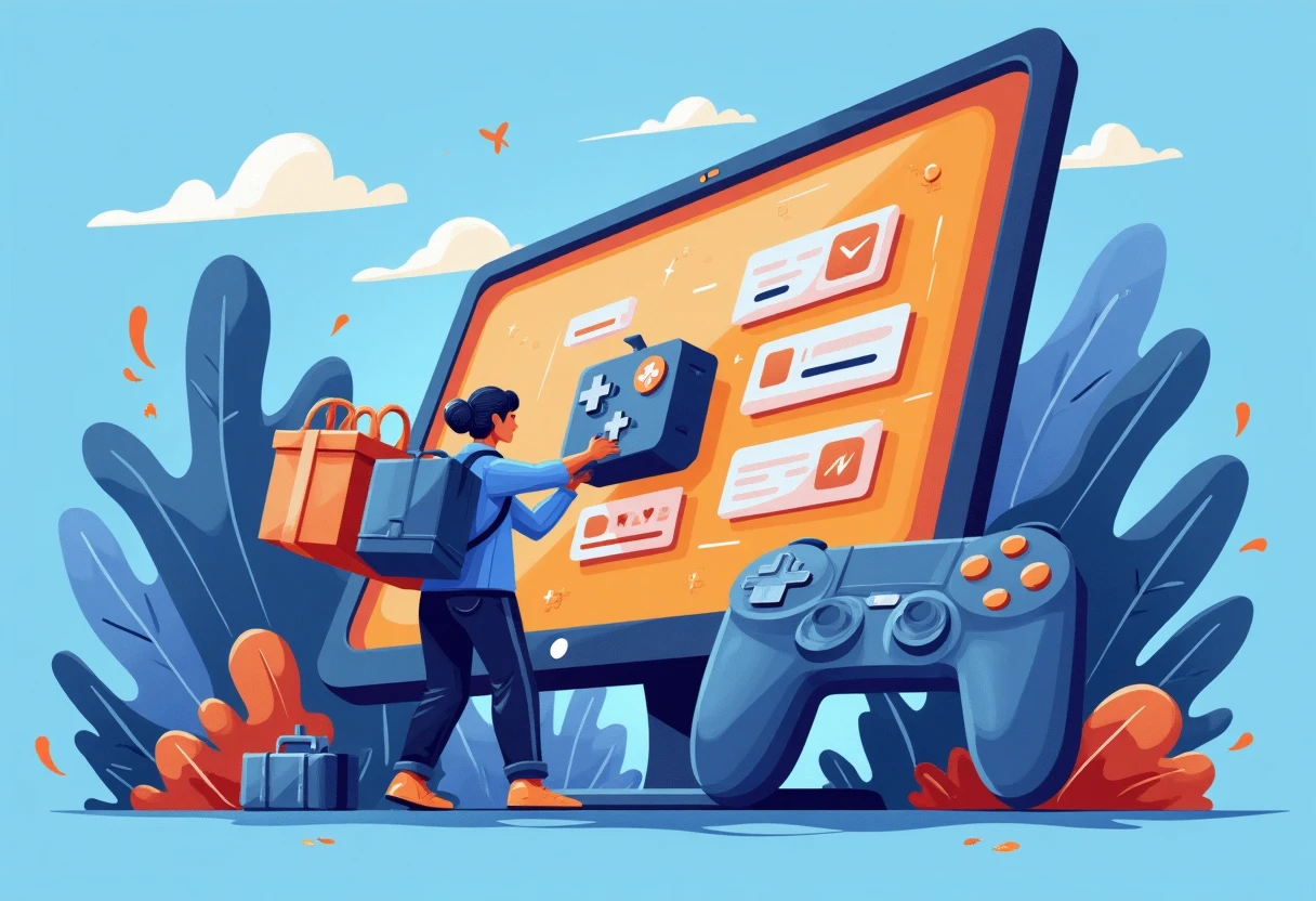 Interactive packing game illustration