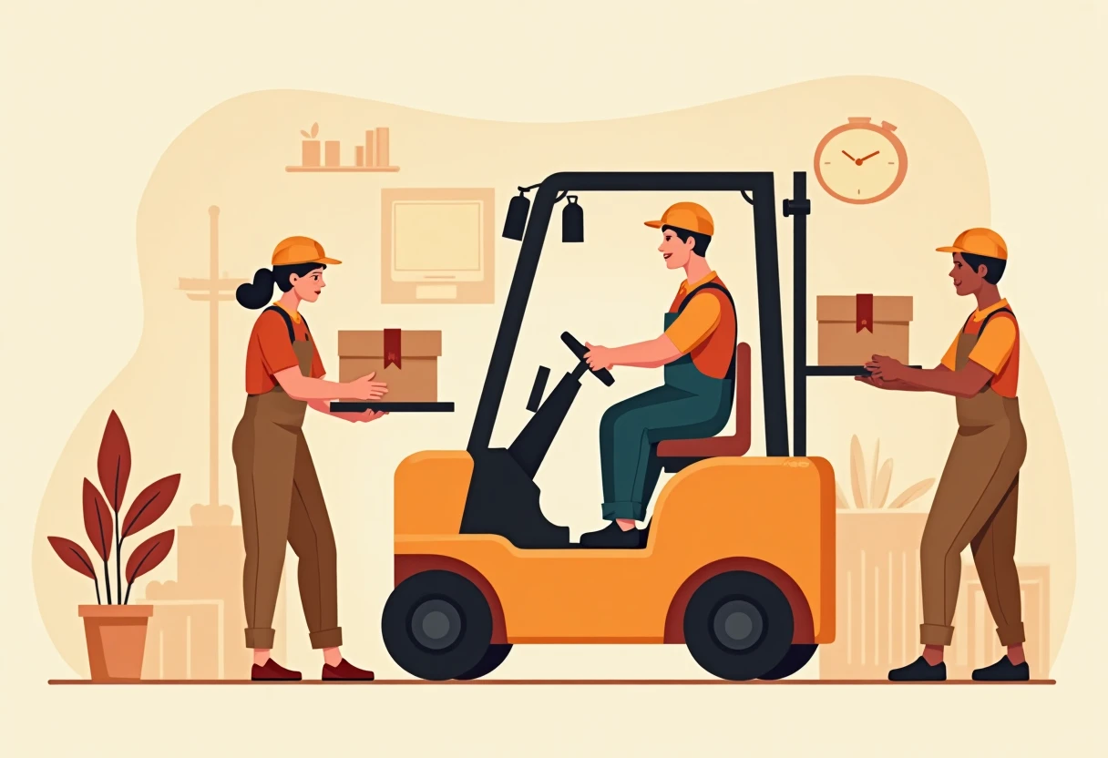 Pekerja gudang mengoperasikan forklift