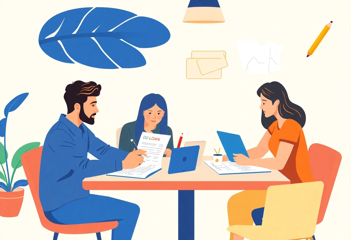 Young professionals reviewing loan options