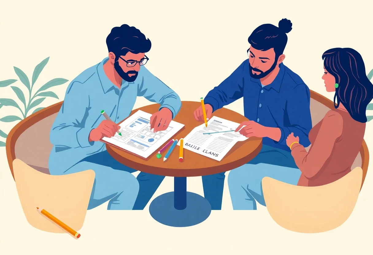 Young adults comparing loans