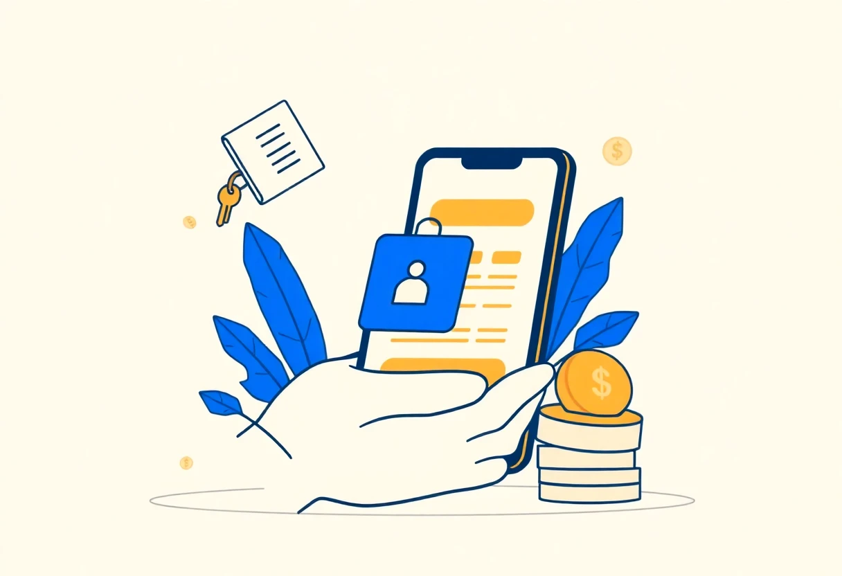 Ilustrasi abstrak perangkat digital aplikasi pinjaman