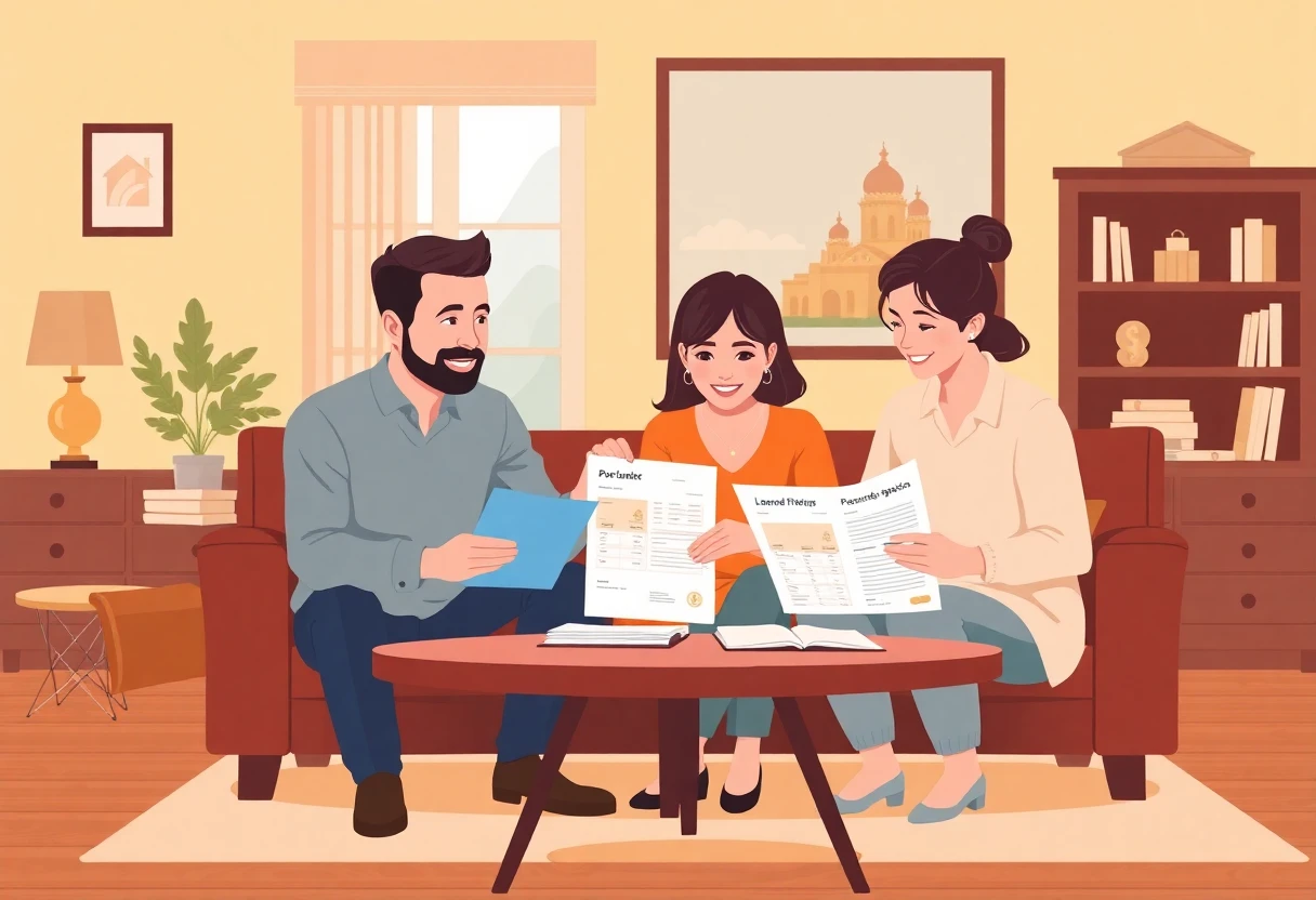 Family reviewing loan options