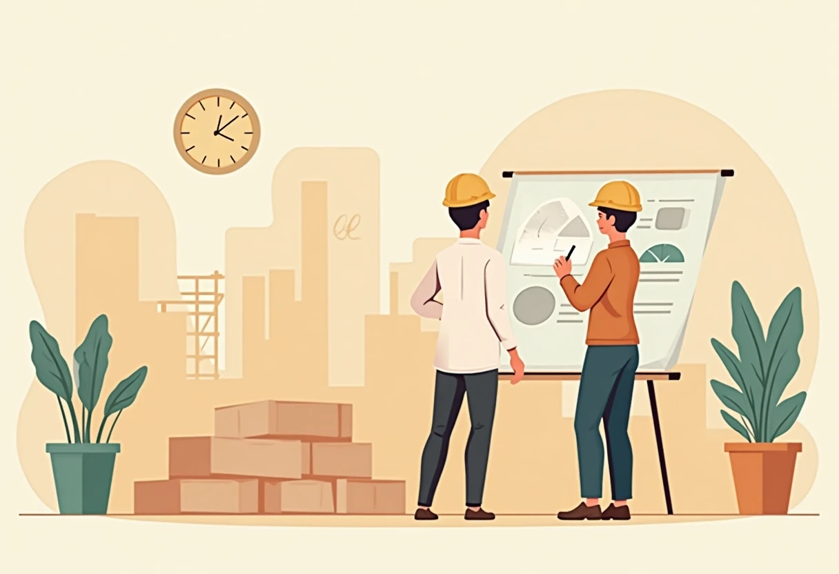 Construction worker reviewing plans