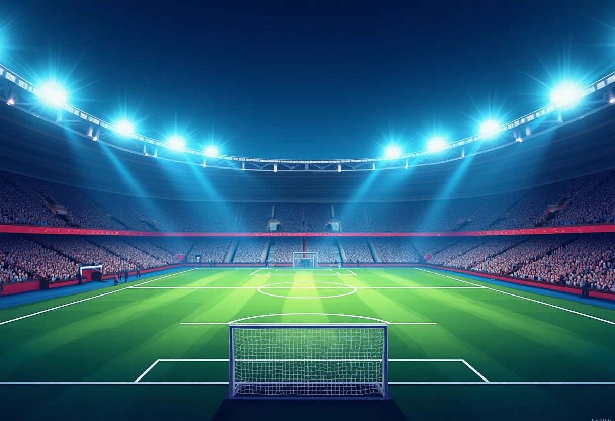 Campo de fútbol iluminado de noche