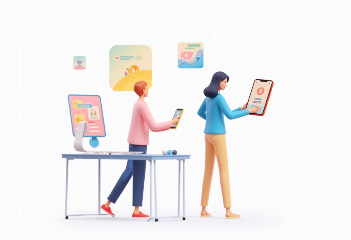 Abstract app icons in space