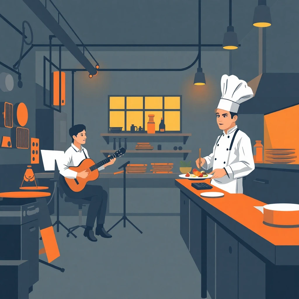 Profesor de música y chef en acción