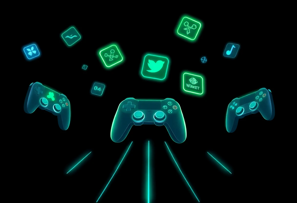 Aplicaciones de juegos móviles flotando en un fondo oscuro